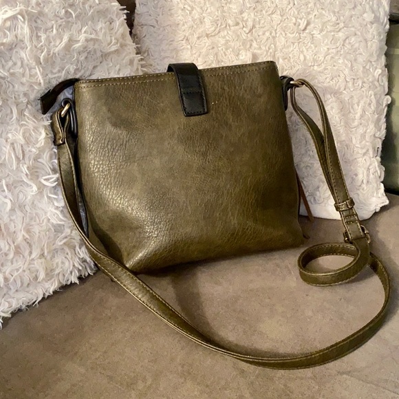 Crossbody Vegan Leather Purse Dark Olive Green - Picture 8 of 16